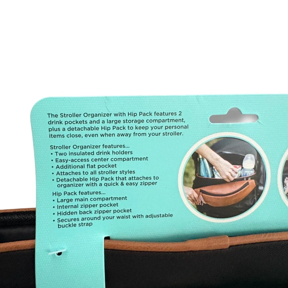 JL Childress Universal Stroller Organizer‎ with Hip Pack Tan Black Detachable